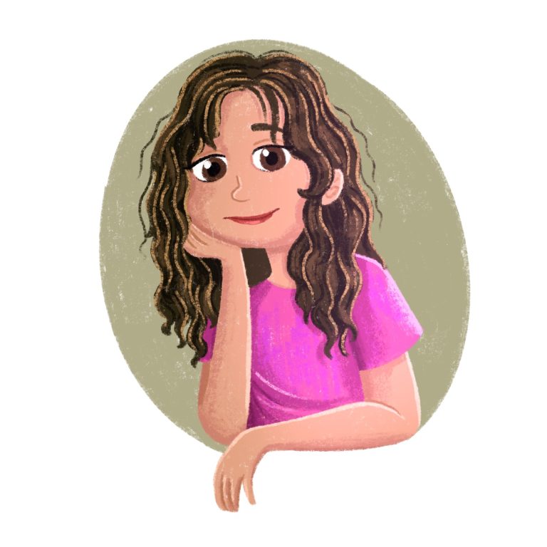 Illustrated portrait of Amna Ashraf, senior illustrator and studio manager at The Rainbow Stories